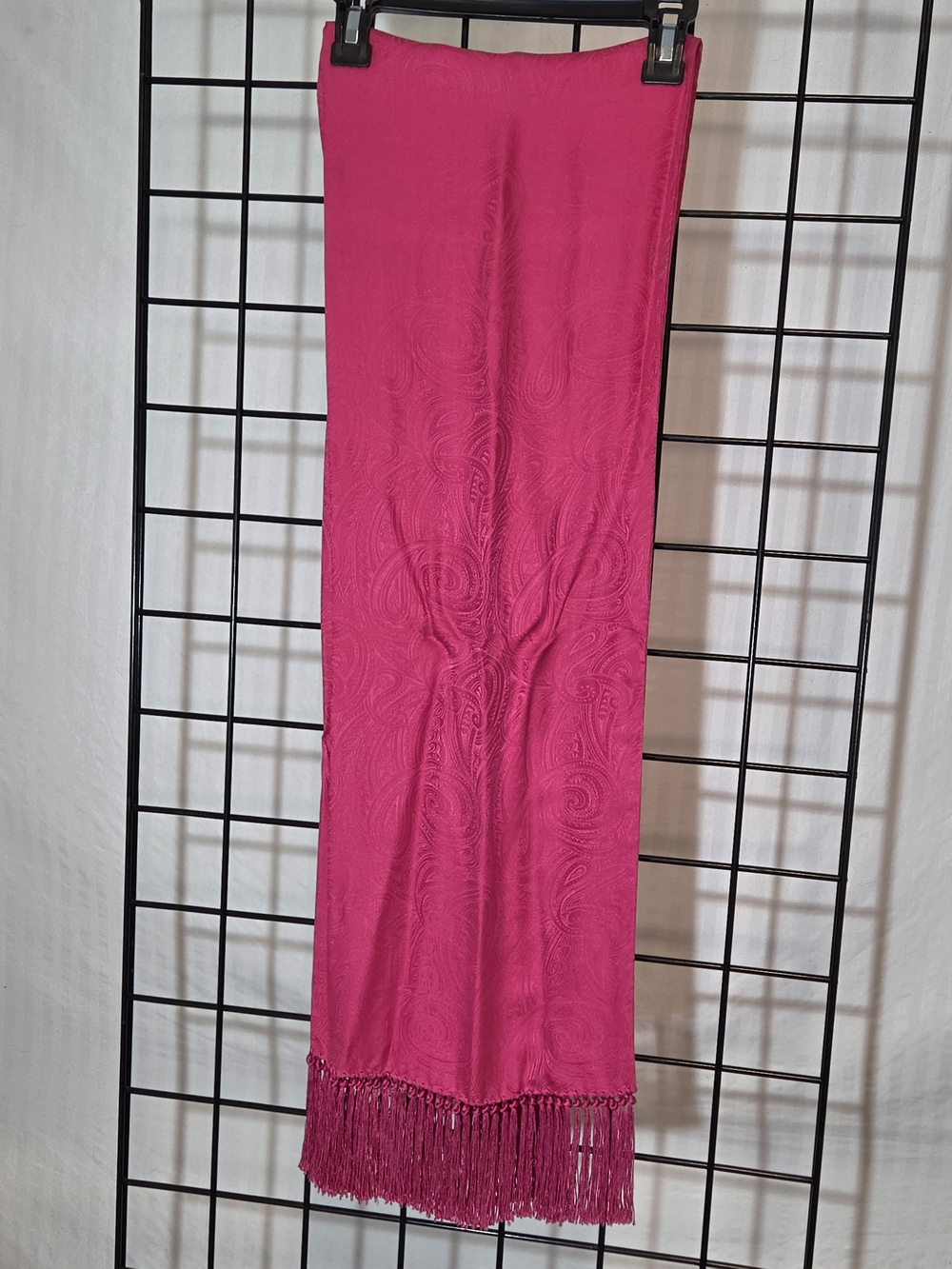 Bright Pink Paisley-Textured Fringe Wrap Scarf